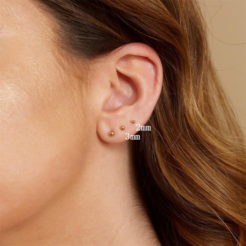 showself 12Pcs 2MM Tiny Ball Stud Earrings, 20G Hypoallergenic Surgical Steel Small Gold Cartilage Helix Piercing Jewelry, Micro Stacked Stud Earring, Mini Dot Post Earrings Set for Multiple Hole Piercing - Image 1